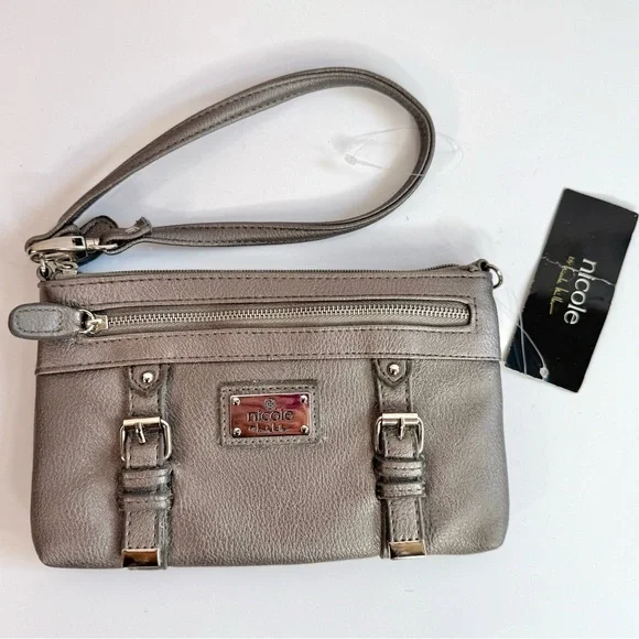 NICOLE MILLER NWT Gunmetal Grey Faux Leather Wristlet Wallet Combo NEW WITH TAGS - Picture 11 of 15